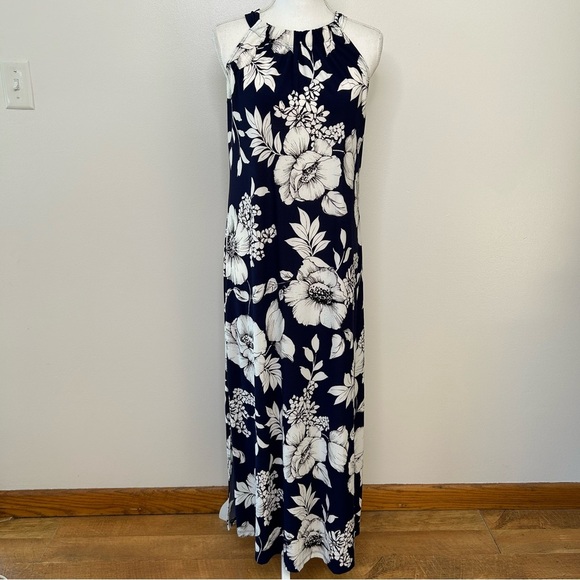 Ann Klein Women's Size 6 Floral Maxi Dress Blue resort coastal - Picture 1 of 11